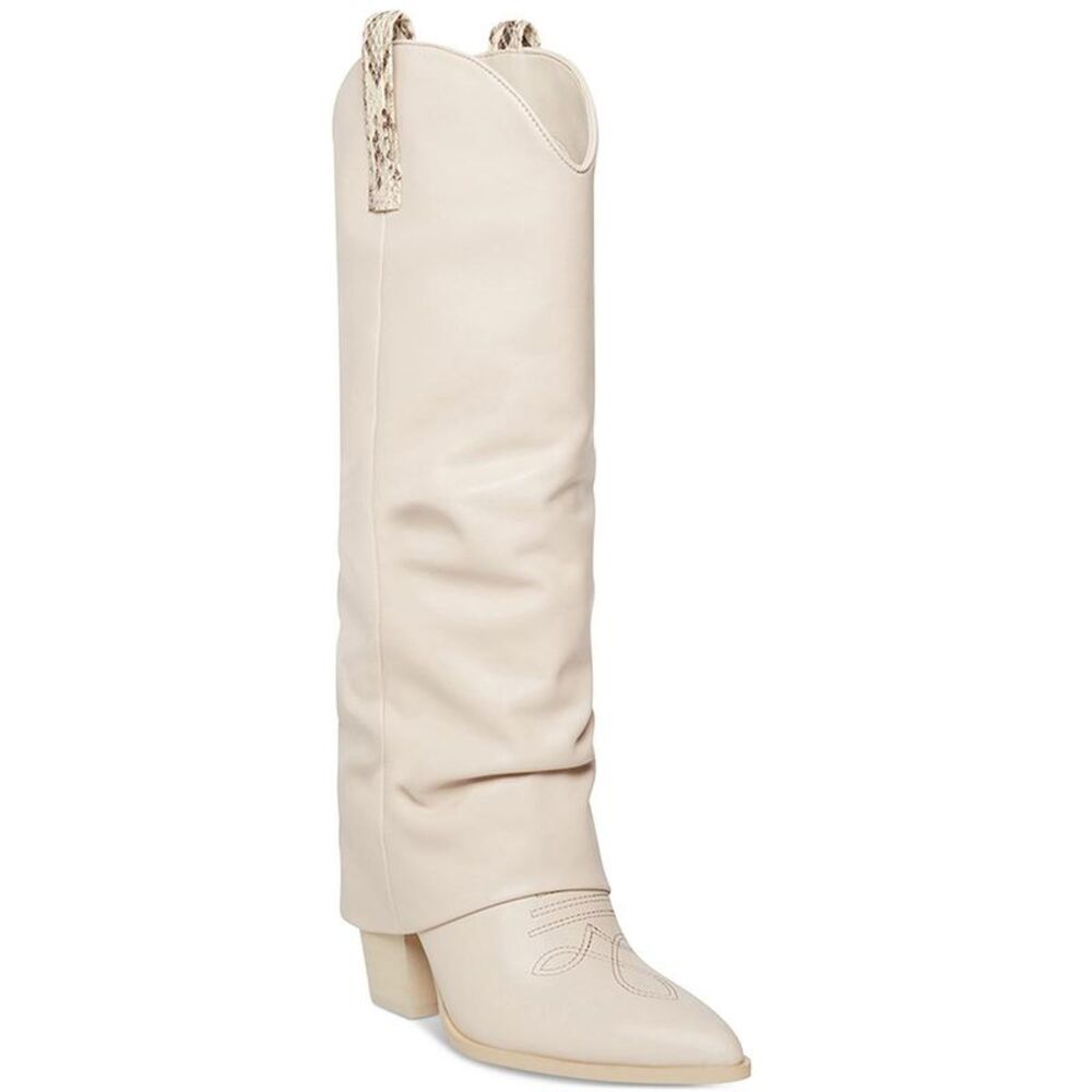 Steve Madden Womens Lassy Ivory Leather Cowboy, Western Boots Shoes New